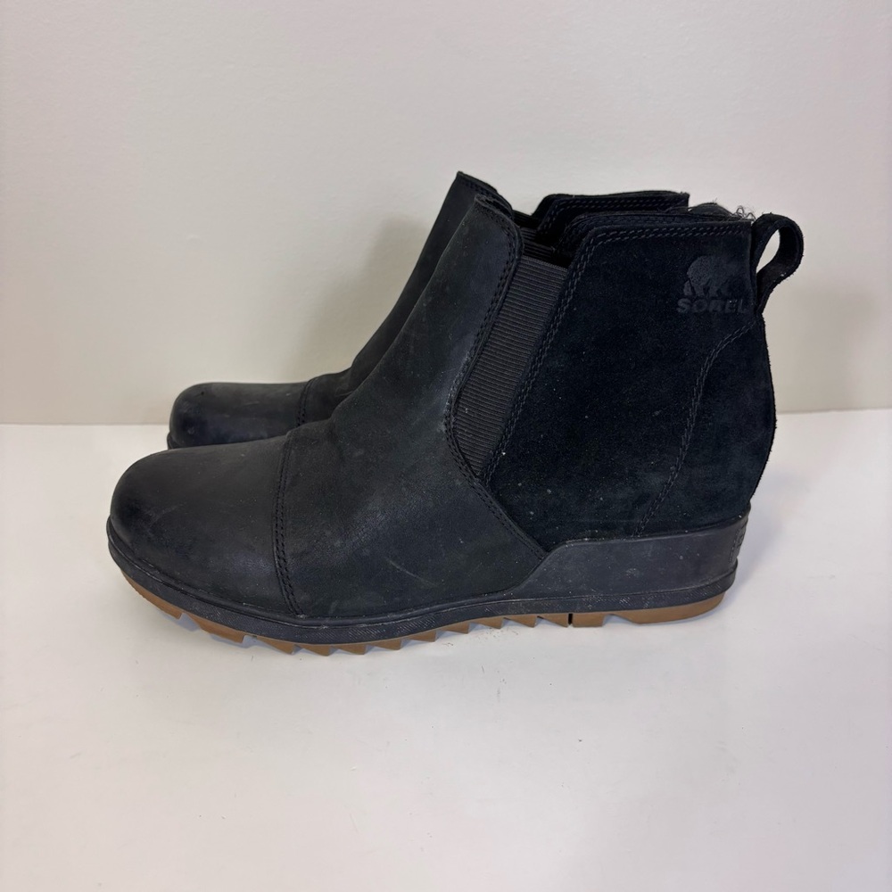 Sorel‎ Black Leather & Suede Wedge Ankle Booties 9